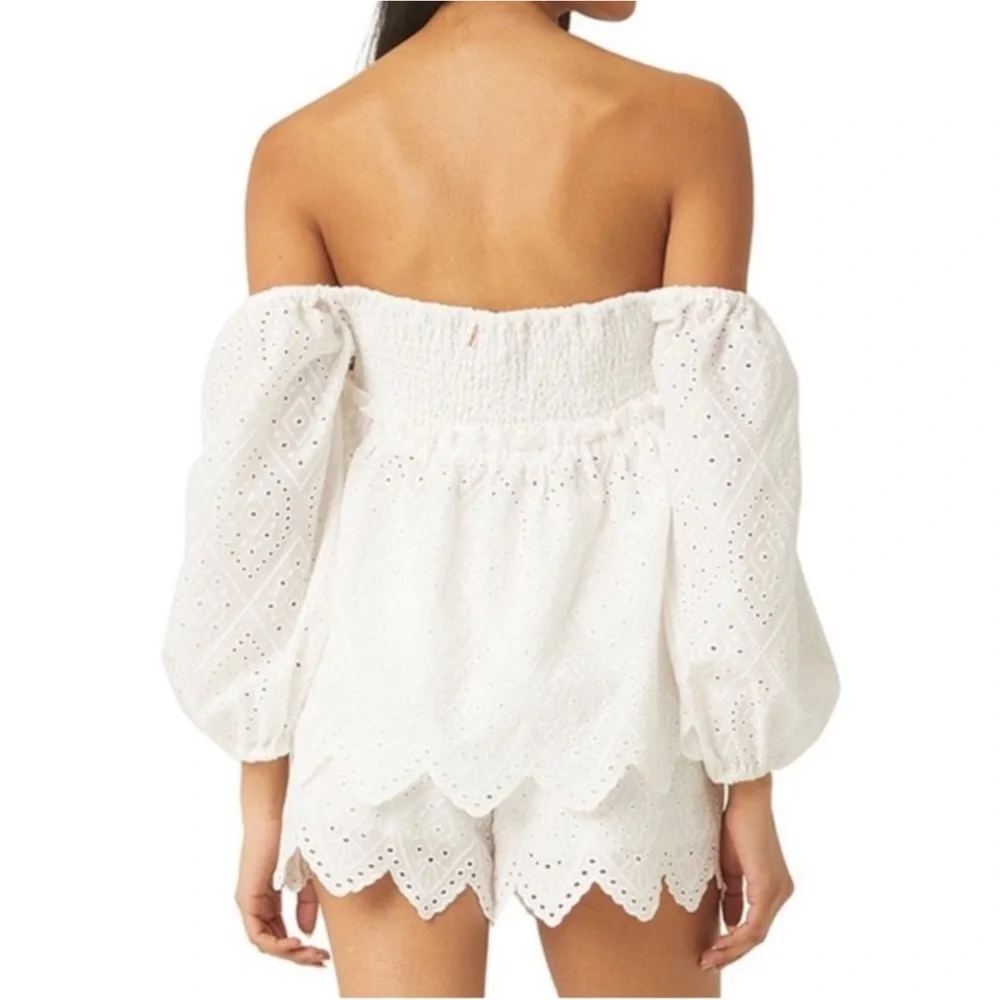 Anthro Misa Los Angeles Sera Off the Shoulder White Eyelet Lace Top